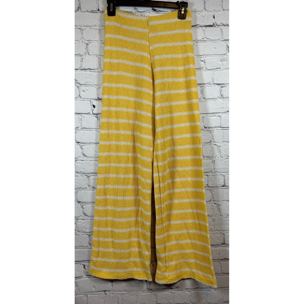 Zara Wide Leg Pants Striped Knit Yellow White High Waist Size S